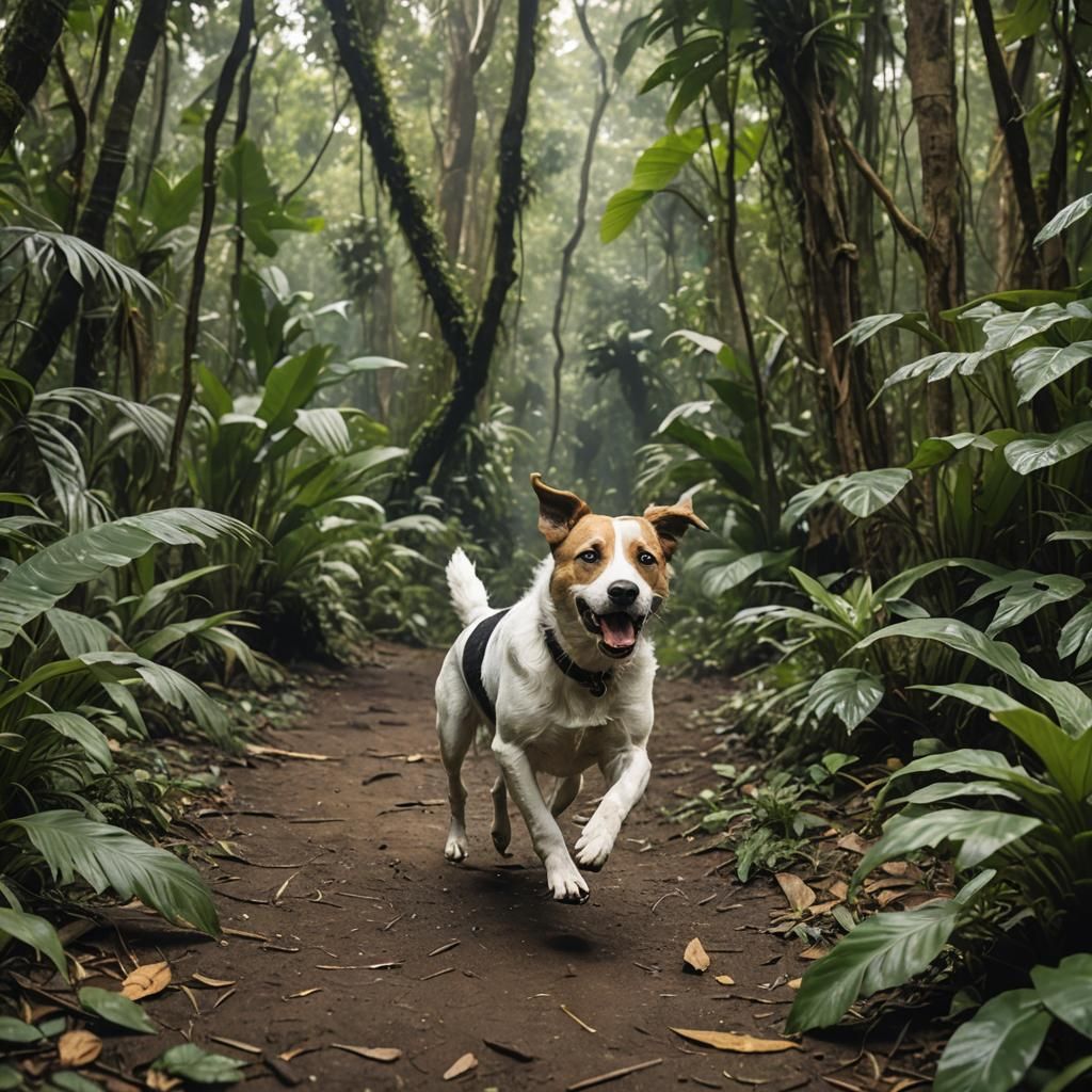 Worried Dog Running Through Jungle