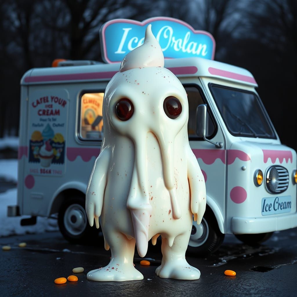 Melting Ice Cream Golem in Front of Van