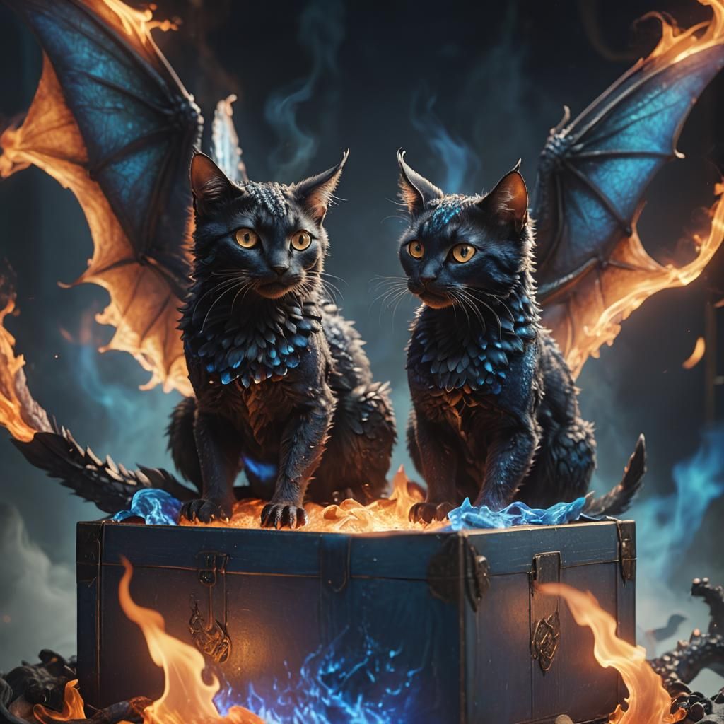 Ladybird-Dragon and Goddess Cats in Dark Fantasy Style