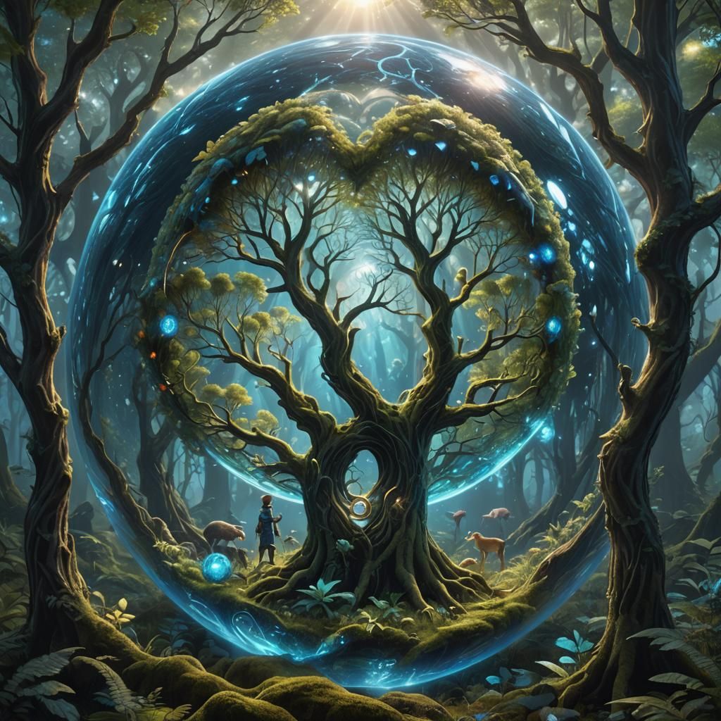 Mystical Symbiotic Forest with Heart of Light