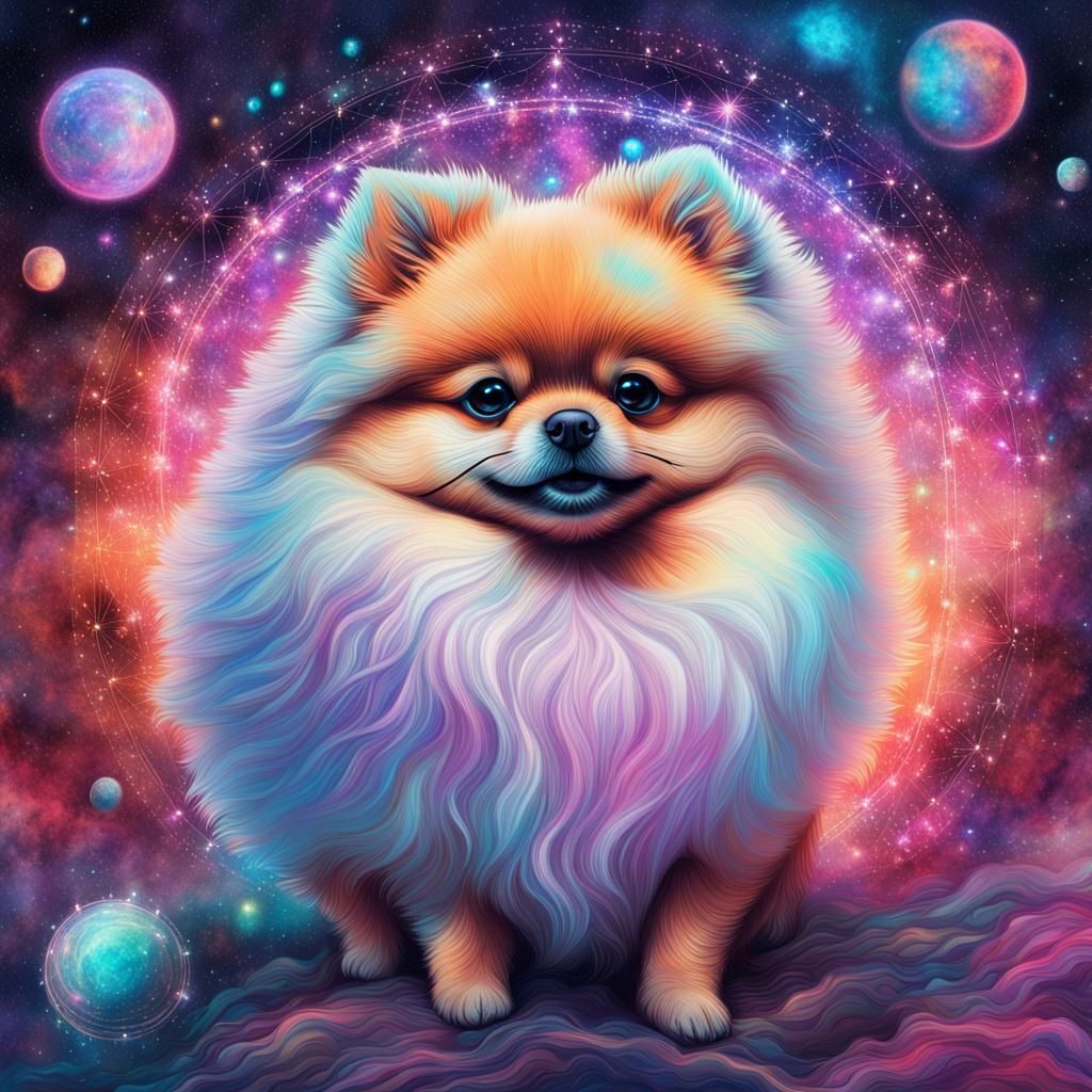 Holographic Pomeranian in Cosmic Astral Illustration