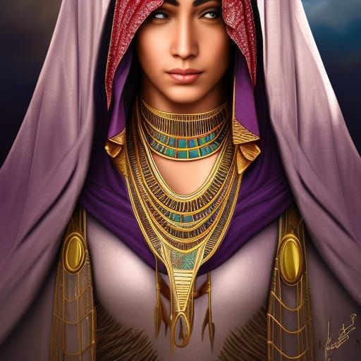 Bohemian Arabian Queen with Egyptian Jewelry, Detailed Art