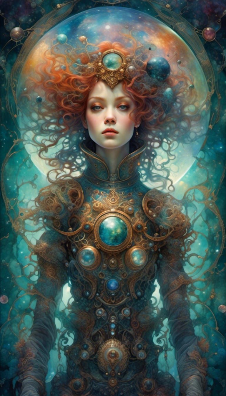 Intricate Portrait of Astronaut in Ornate Spacesuit