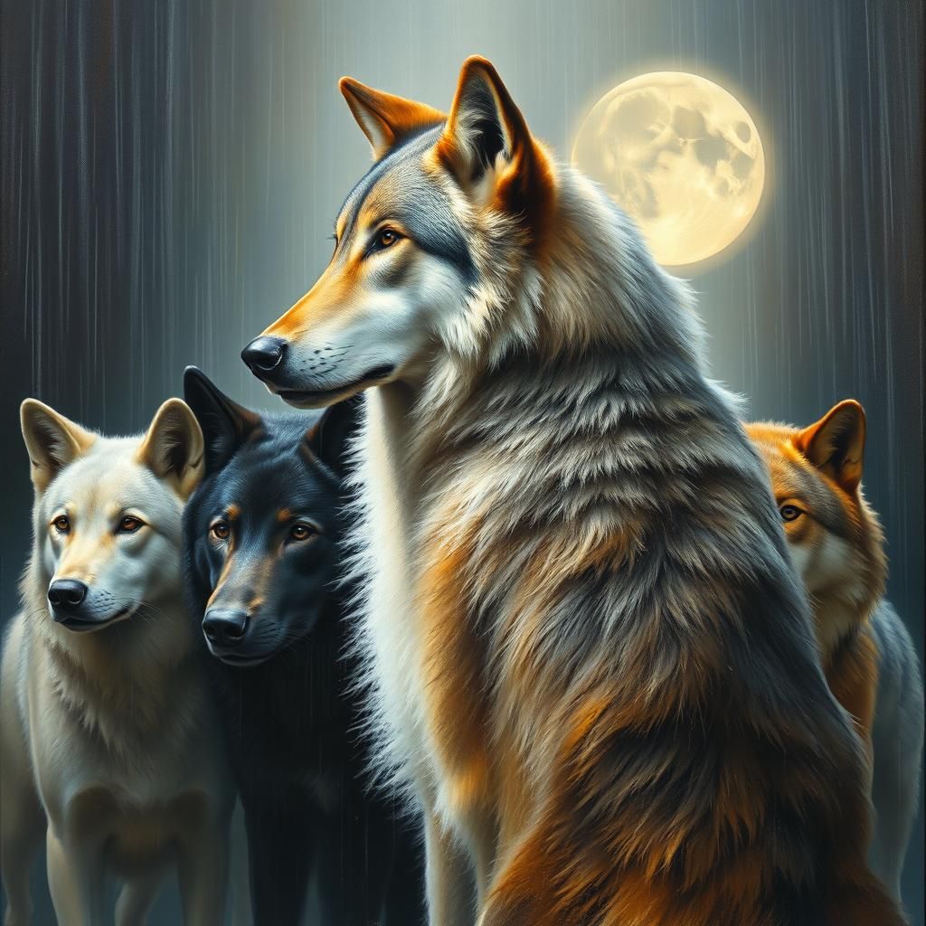 Wolf Pack Leader in Rain, Old Masters Style