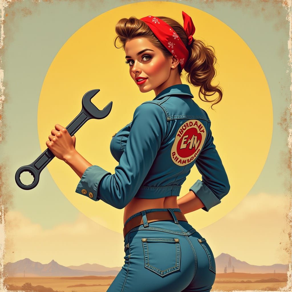 Femme Fatale Mechanic in Retro Racing Style