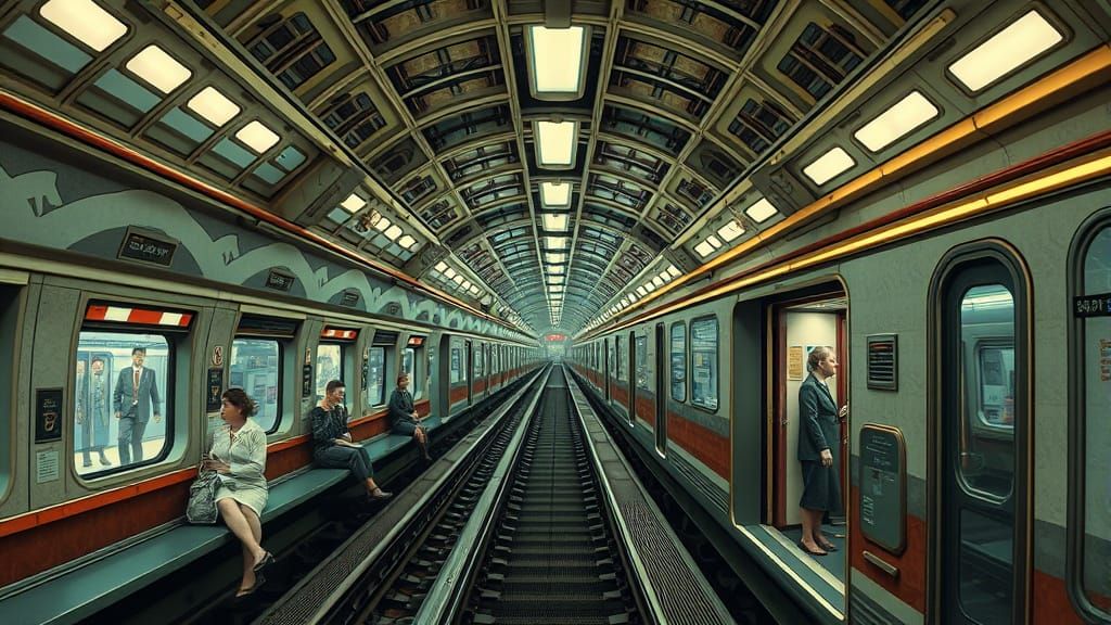 Surrealist Subway Network with Time-Traveling Trains