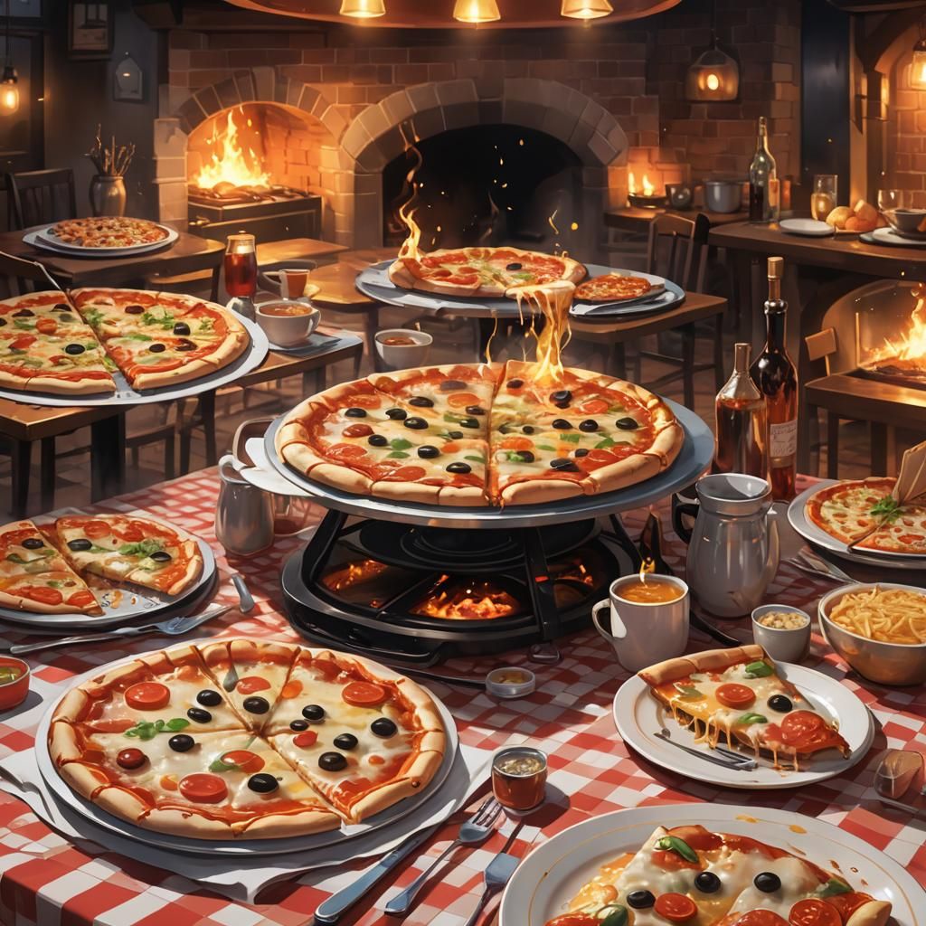 Anime Style Pizza in Cosy Italian Restaurant