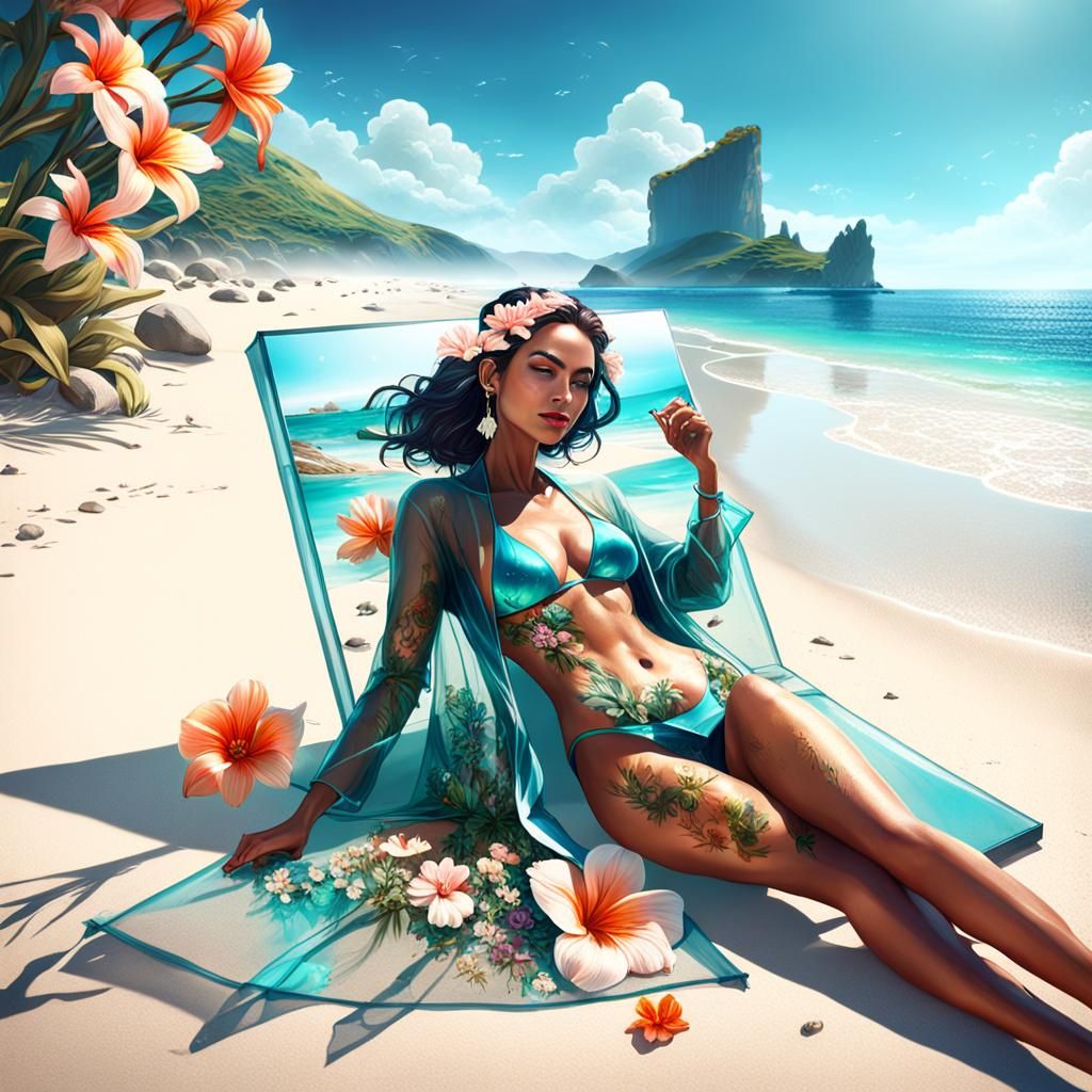 Woman in Bikini on Beach: Fantasy Concept Art