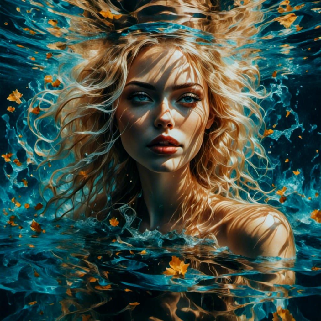 Blonde Woman in Water, Expressionist Oil Painting