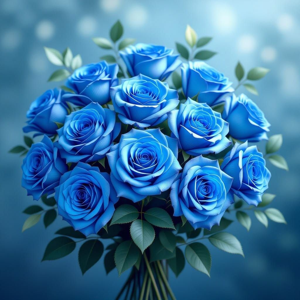 Vibrant Blue Rose Bouquet in Ethereal Light