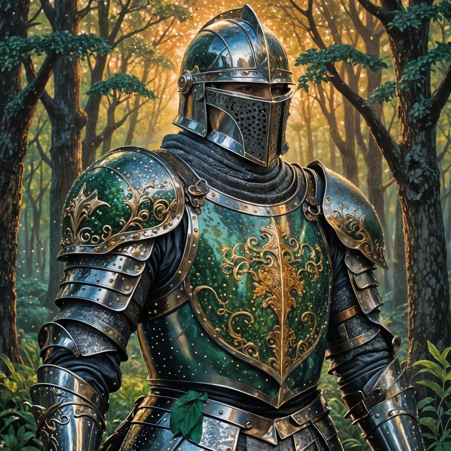 Epic Knight Portrait in Pointillism Style