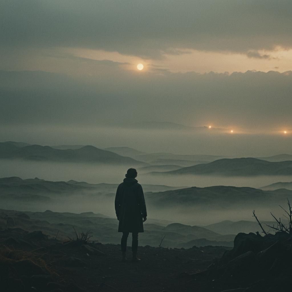 Dramatic Figure in Dark Landscape, Film Still