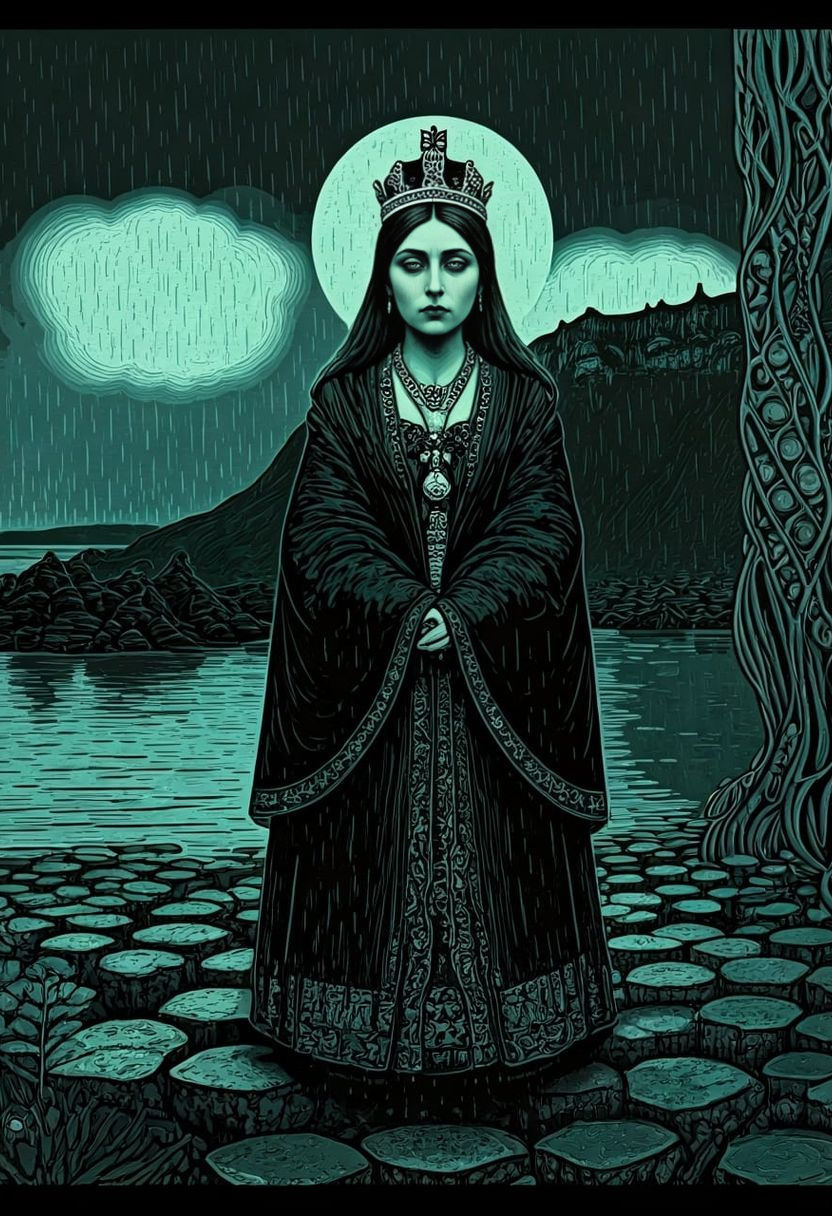 Queen Victoria at Giant's Causeway in Block Print