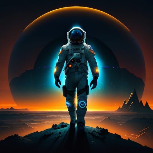 Astronaut on Alien Planet with Futuristic City