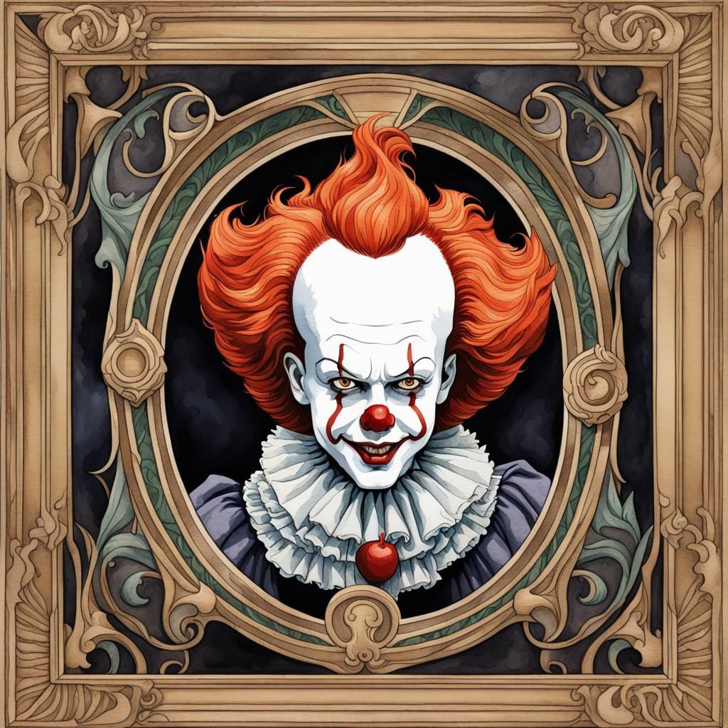 Pennywise Bust in Art Nouveau Watercolor Frame