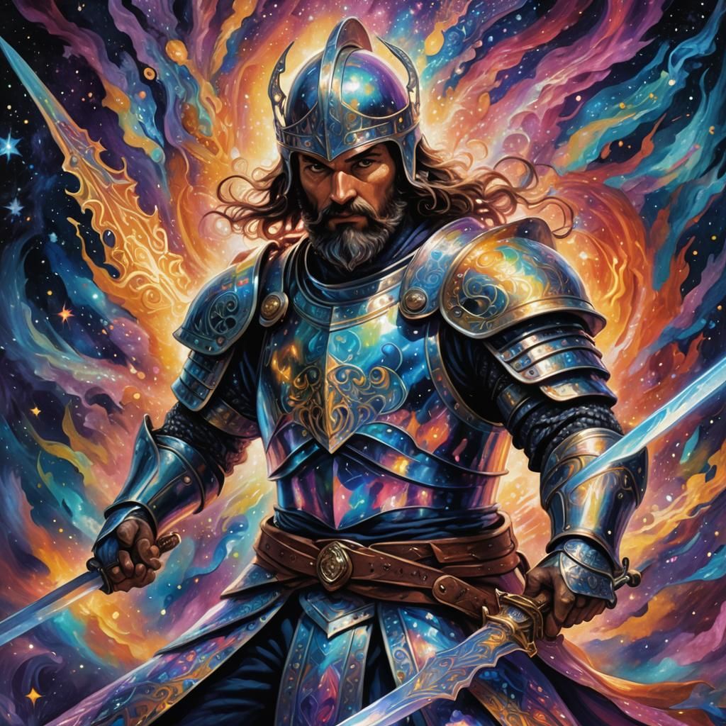 Bearded Knight Training in Mystic Arena: Astral Illustration