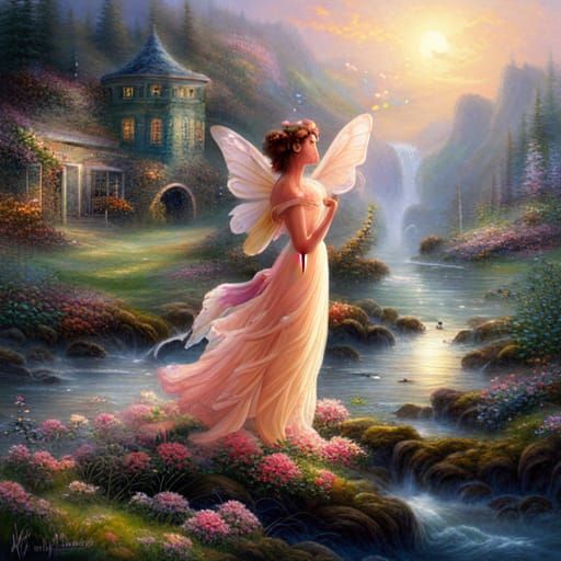Ethereal Flower Fairy in a Luminous Fantasy Landscape