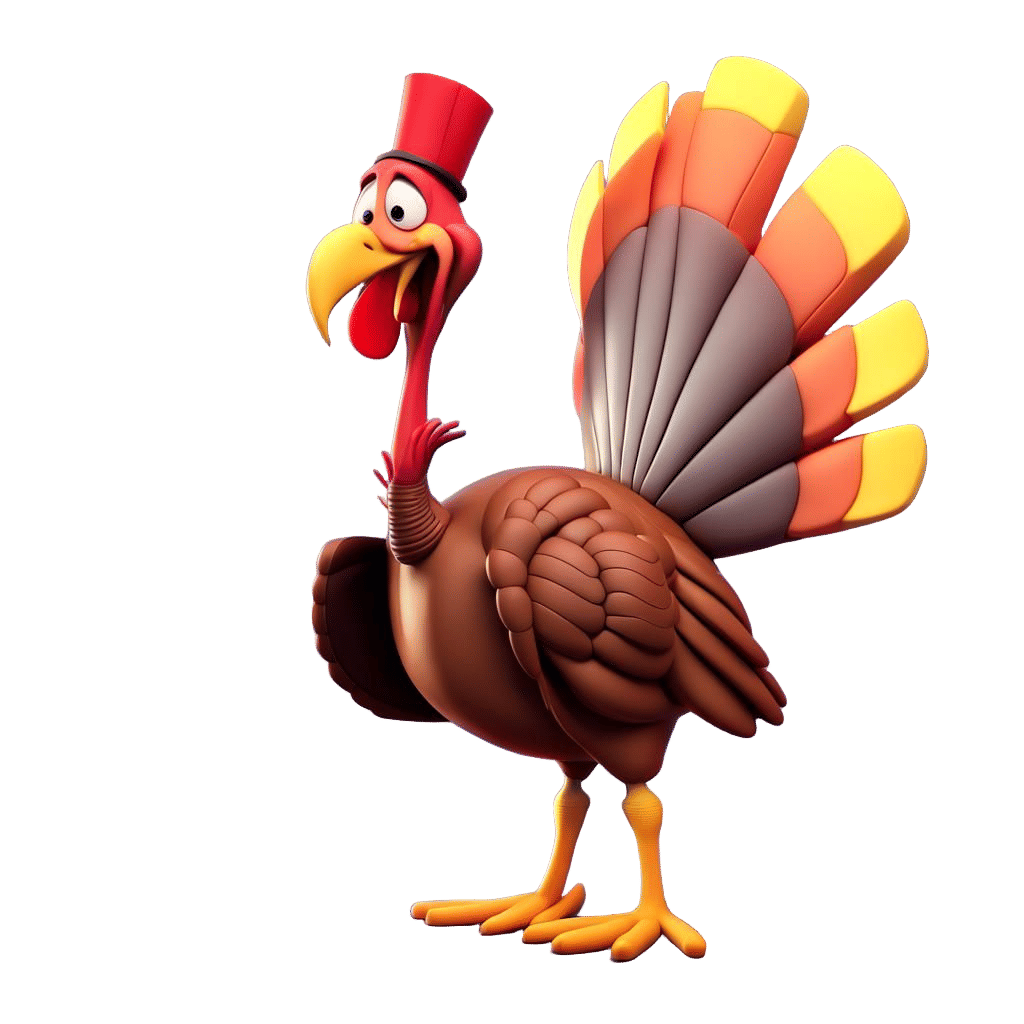 Cartoon Turkey Too Thin for Thanksgiving, 3D Render