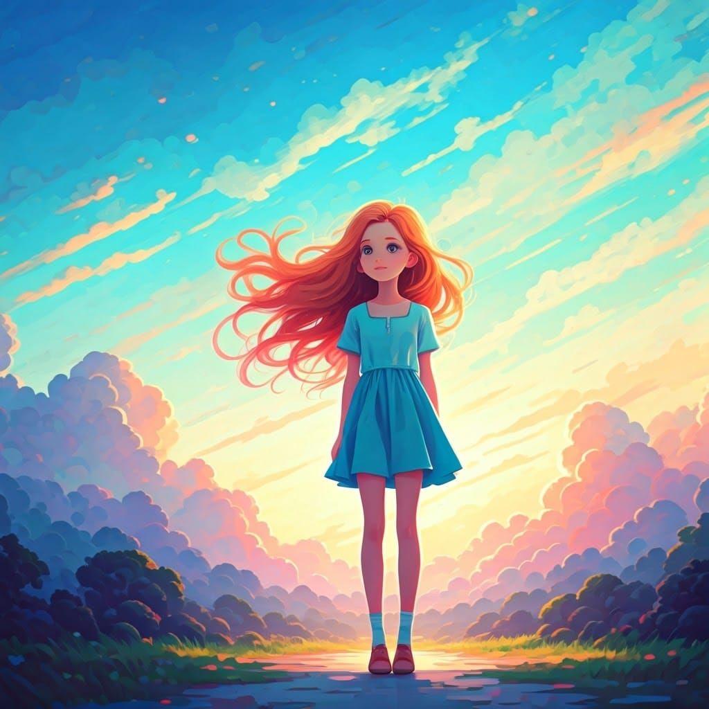 Whimsical Ethereal Girl Lost in Lush Clouds