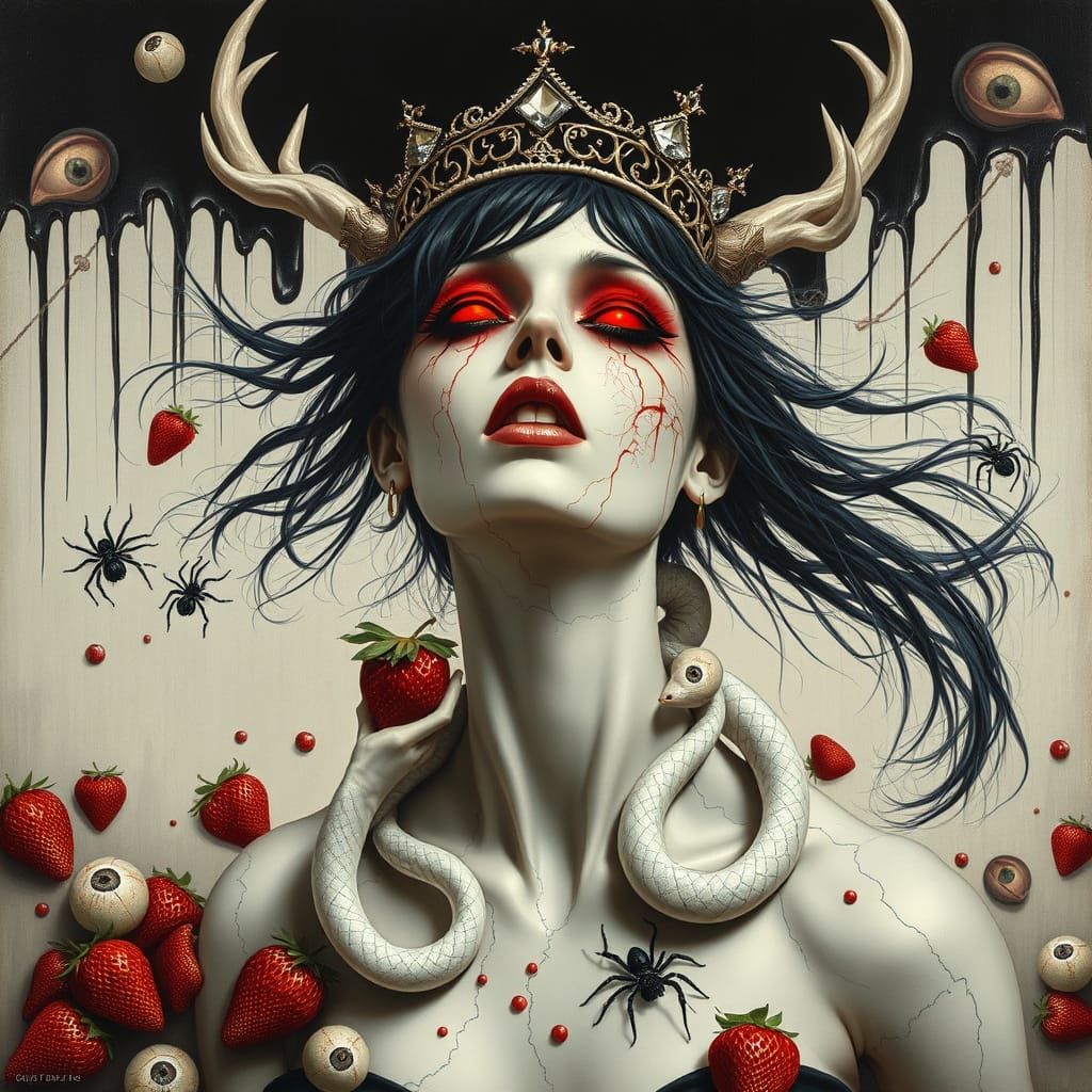 Gothic Queen with Deer Horns in Surreal Style