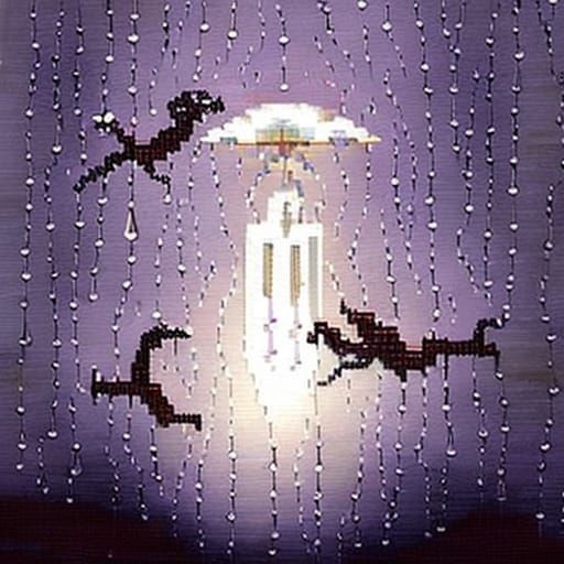 Pixelated Zero Gravity Rain in Escher Style