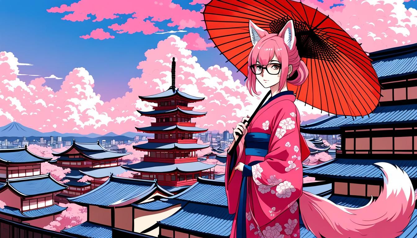 Anime Girl with Fox Features in Kimono