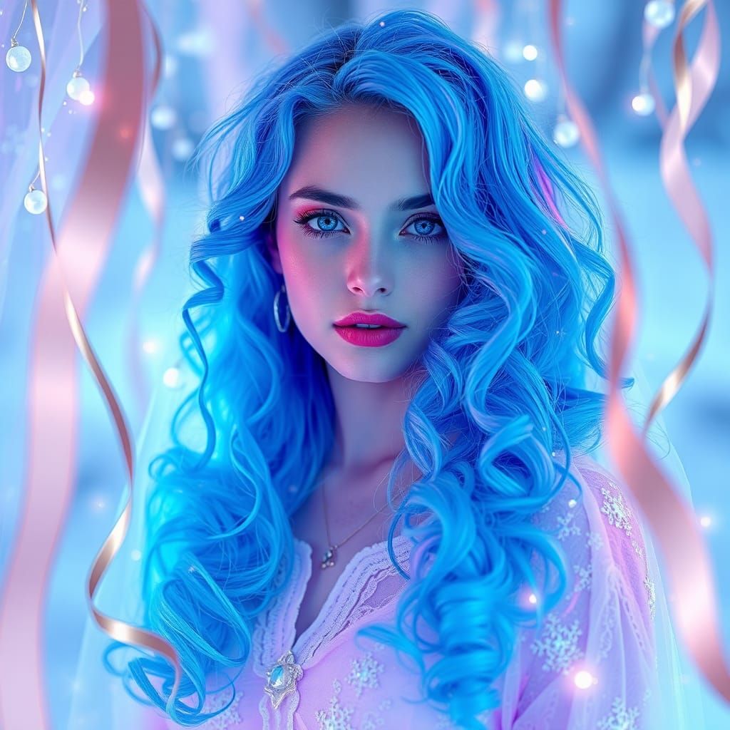 Photorealistic portrait of a girl with blue hair