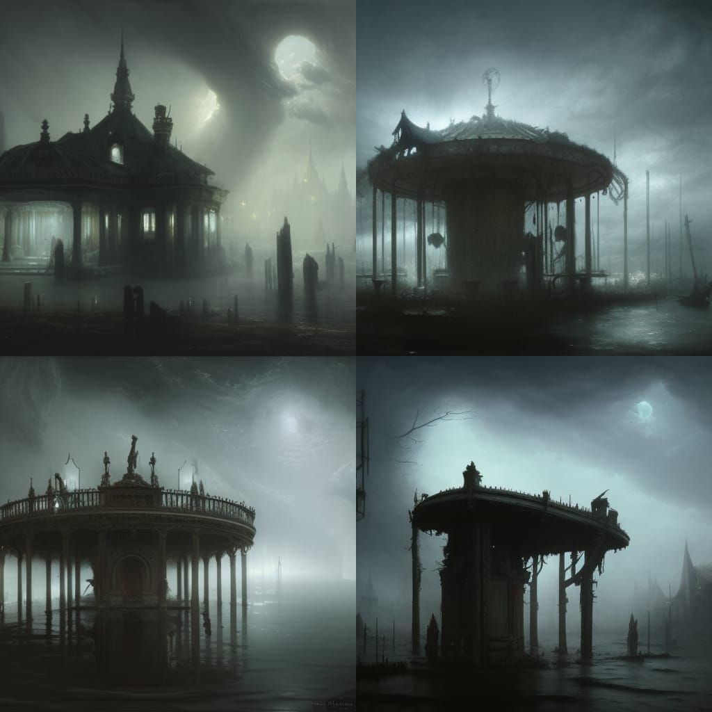 Abandoned Carousel at Night in Dark Fantasy Style