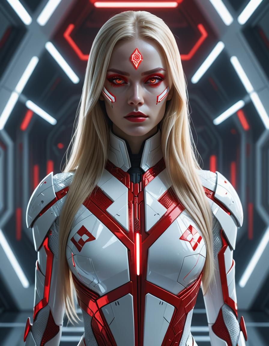 Woman in Red Futuristic Suit Digital Art