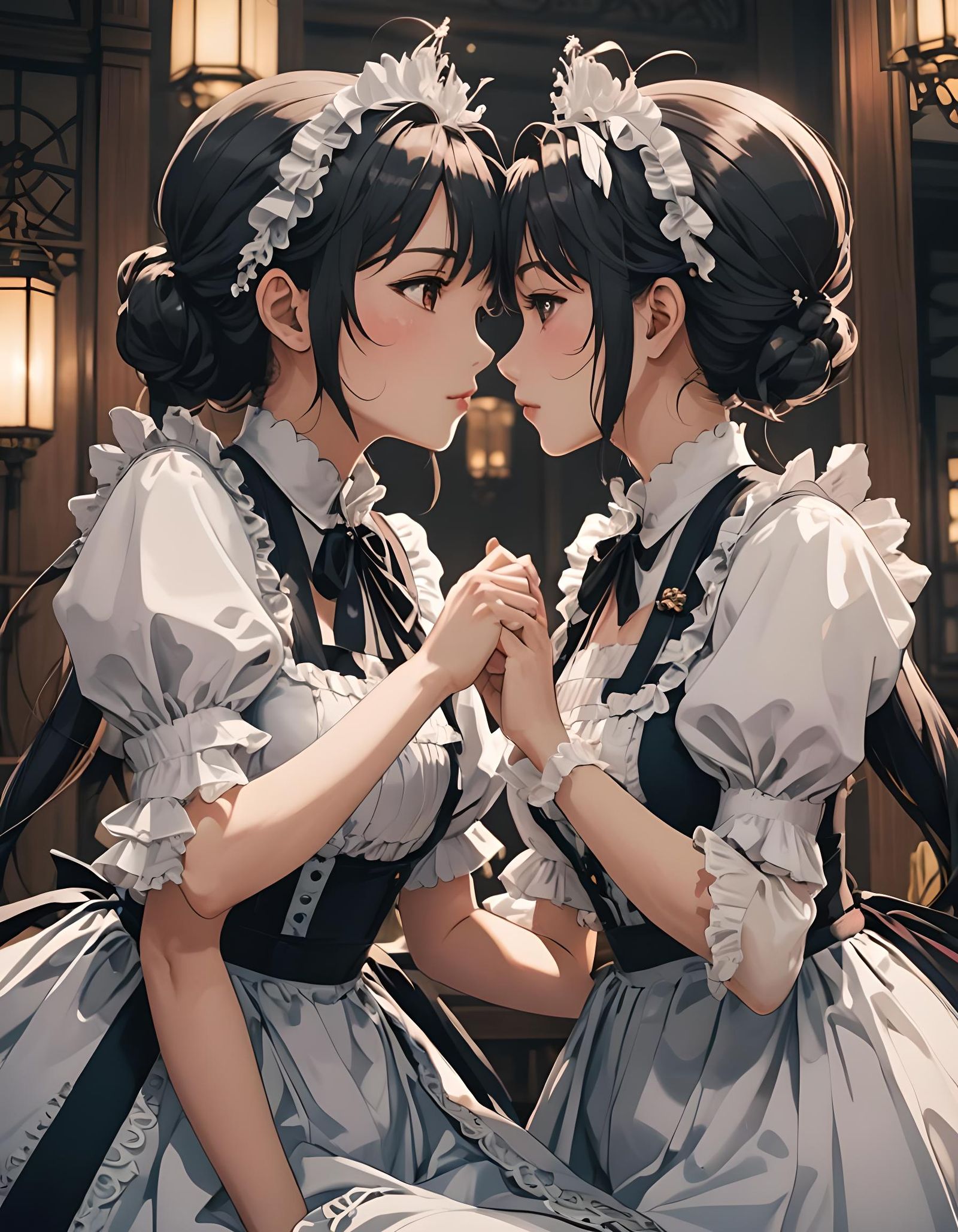 Two maids girls kissing