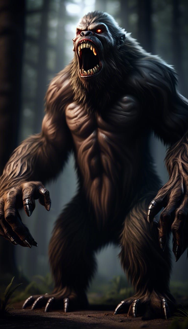 Scary Bigfoot Roaring: 8K Concept Art