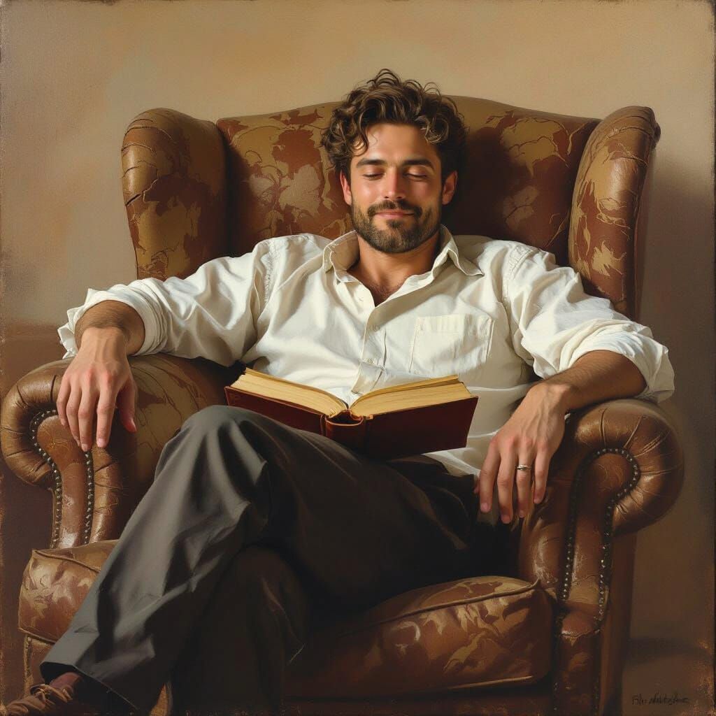 Man Relaxing in Armchair, Serene Portrait