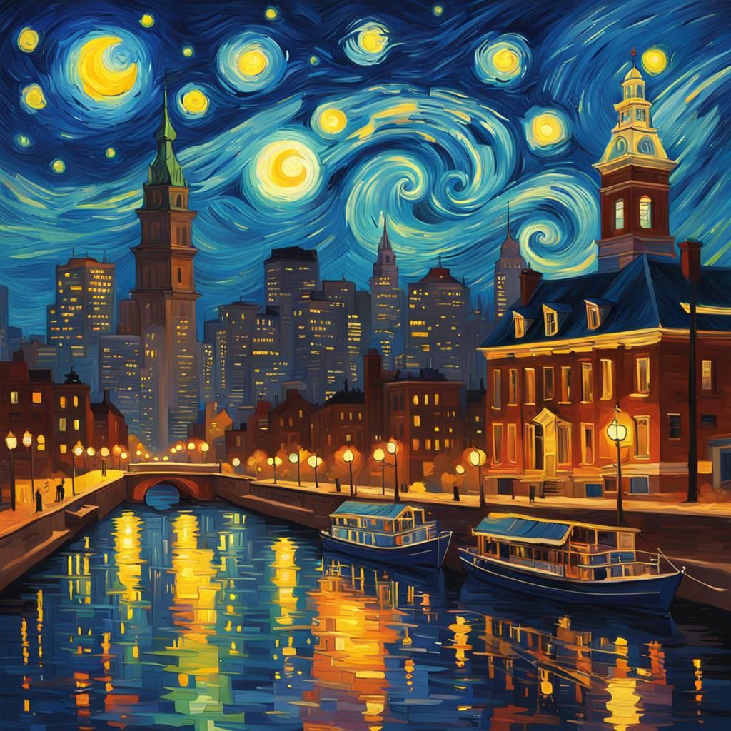 Philadelphia Starry Night as Impasto Painting