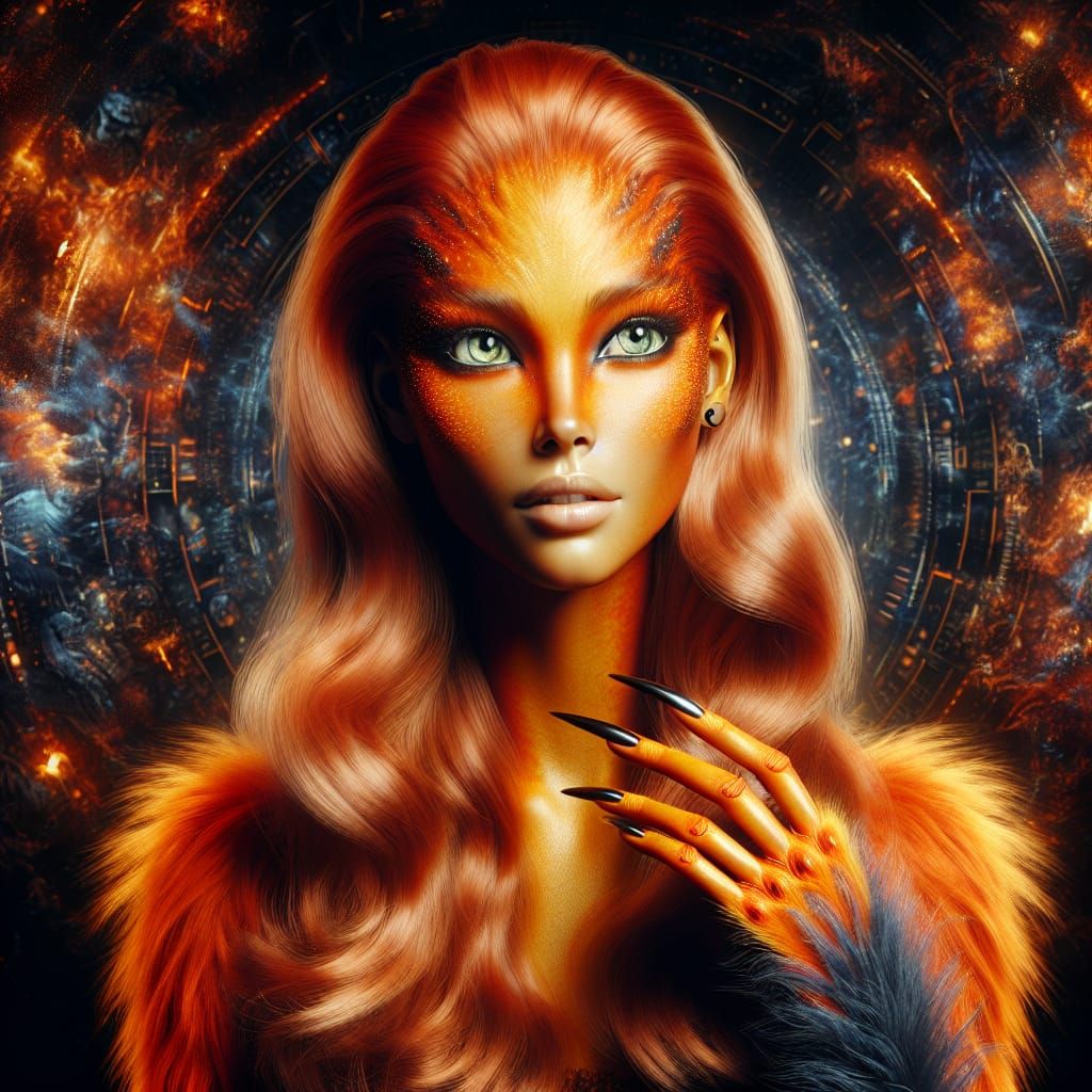 Beautiful Alien Female with Furry Arms in Sci-Fi Setting