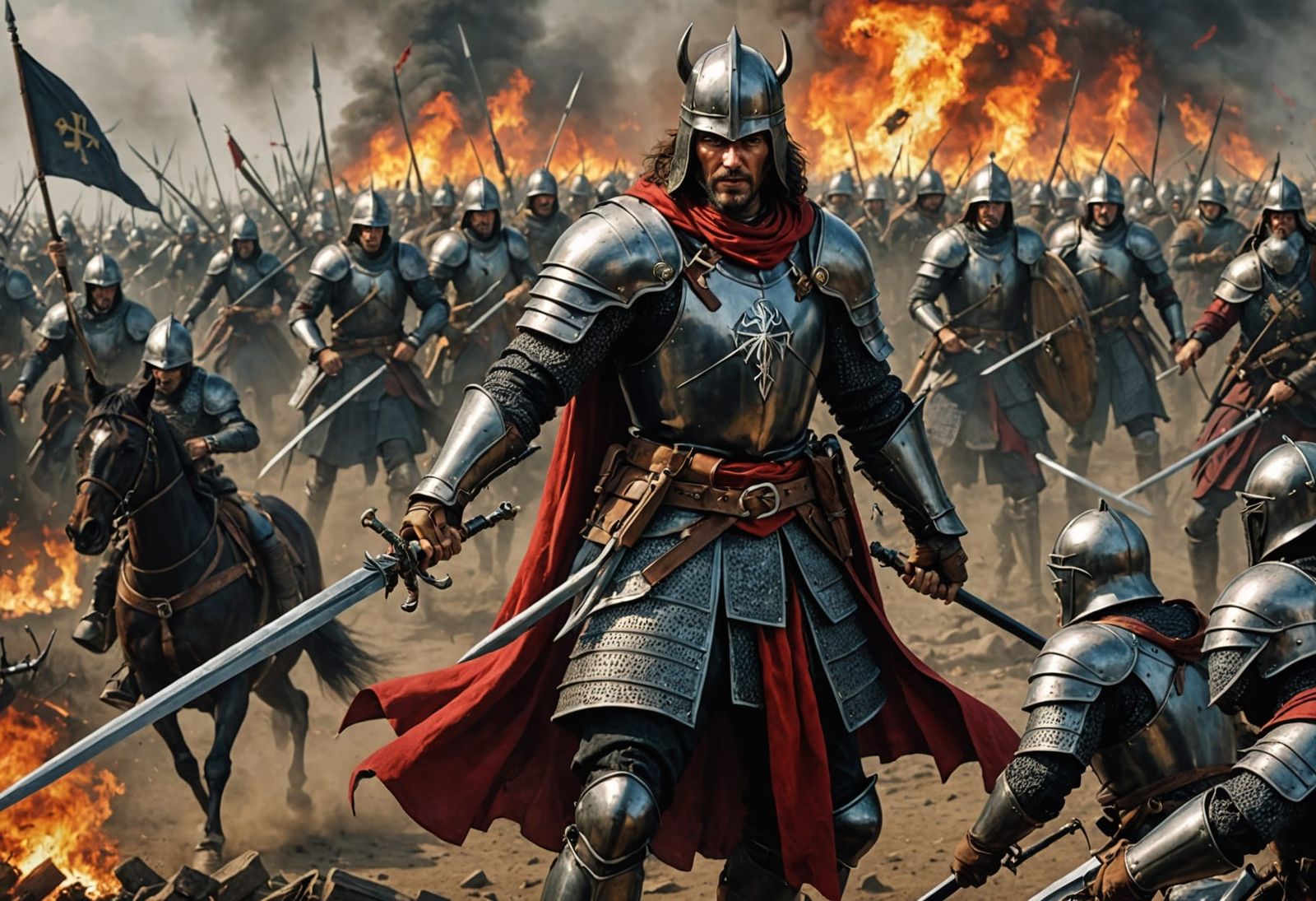 Medieval War Scene in Oil Painting Style