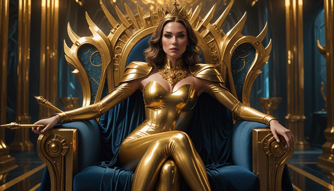 Regal Fantasy Queen in Shimmering Gold Latex