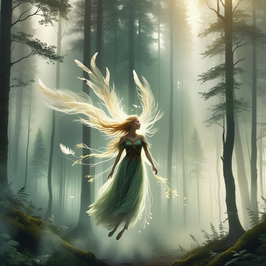 Ethereal Spirit in Scandinavian Forest Illustration