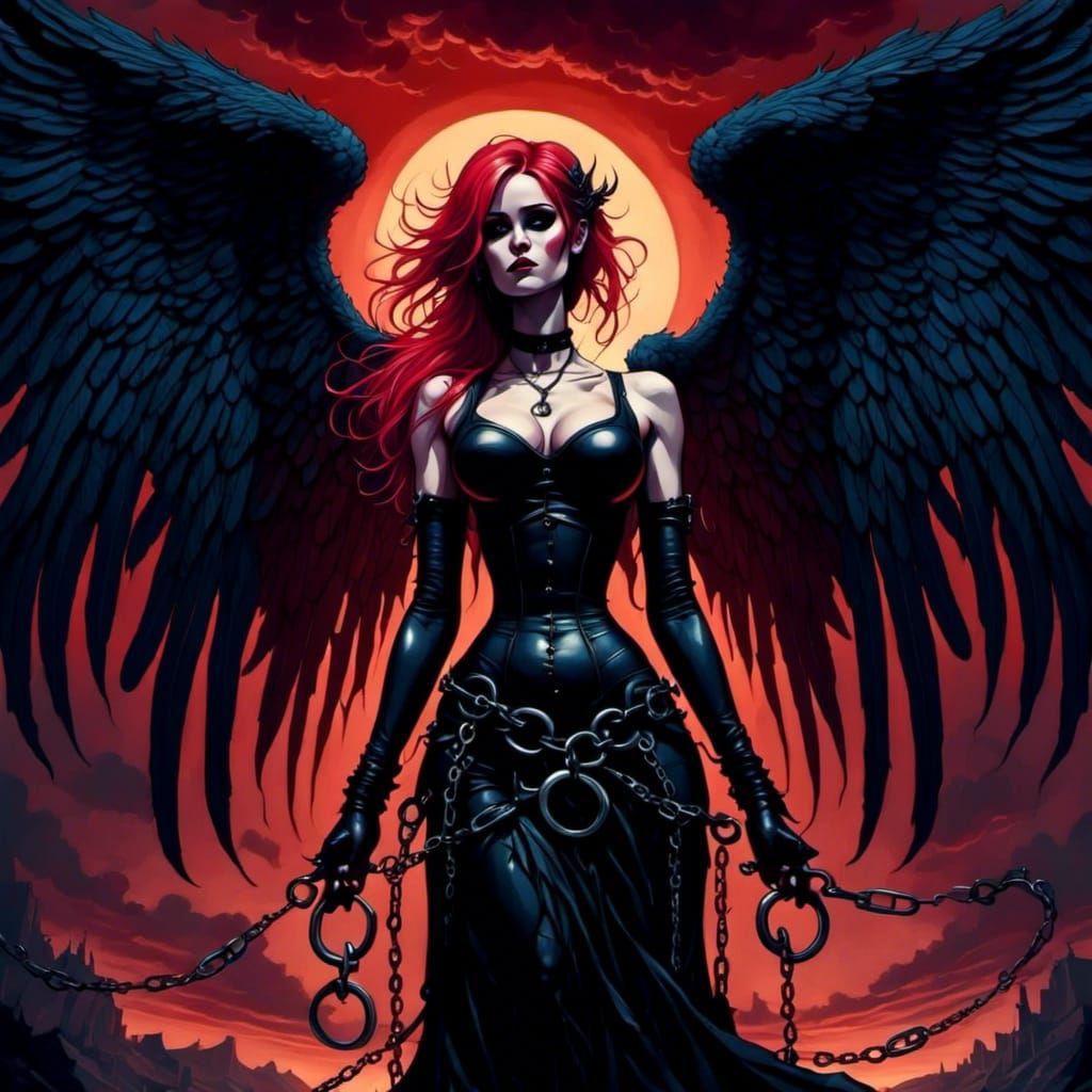 Dark Fantasy Angel with Broken Shackles in Gothic Style