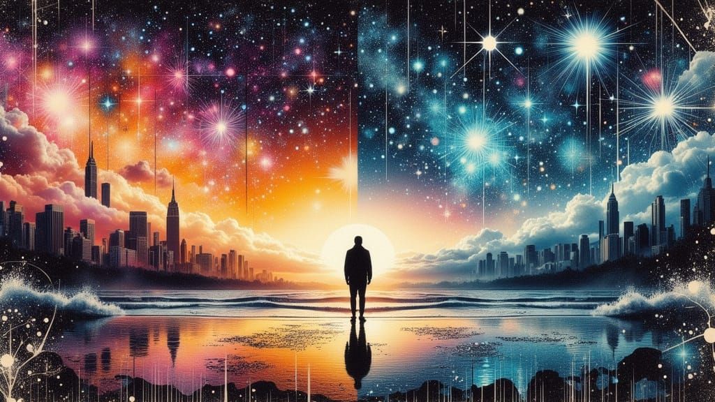 Ethereal Cosmic Insignificance in Mixed Media Style