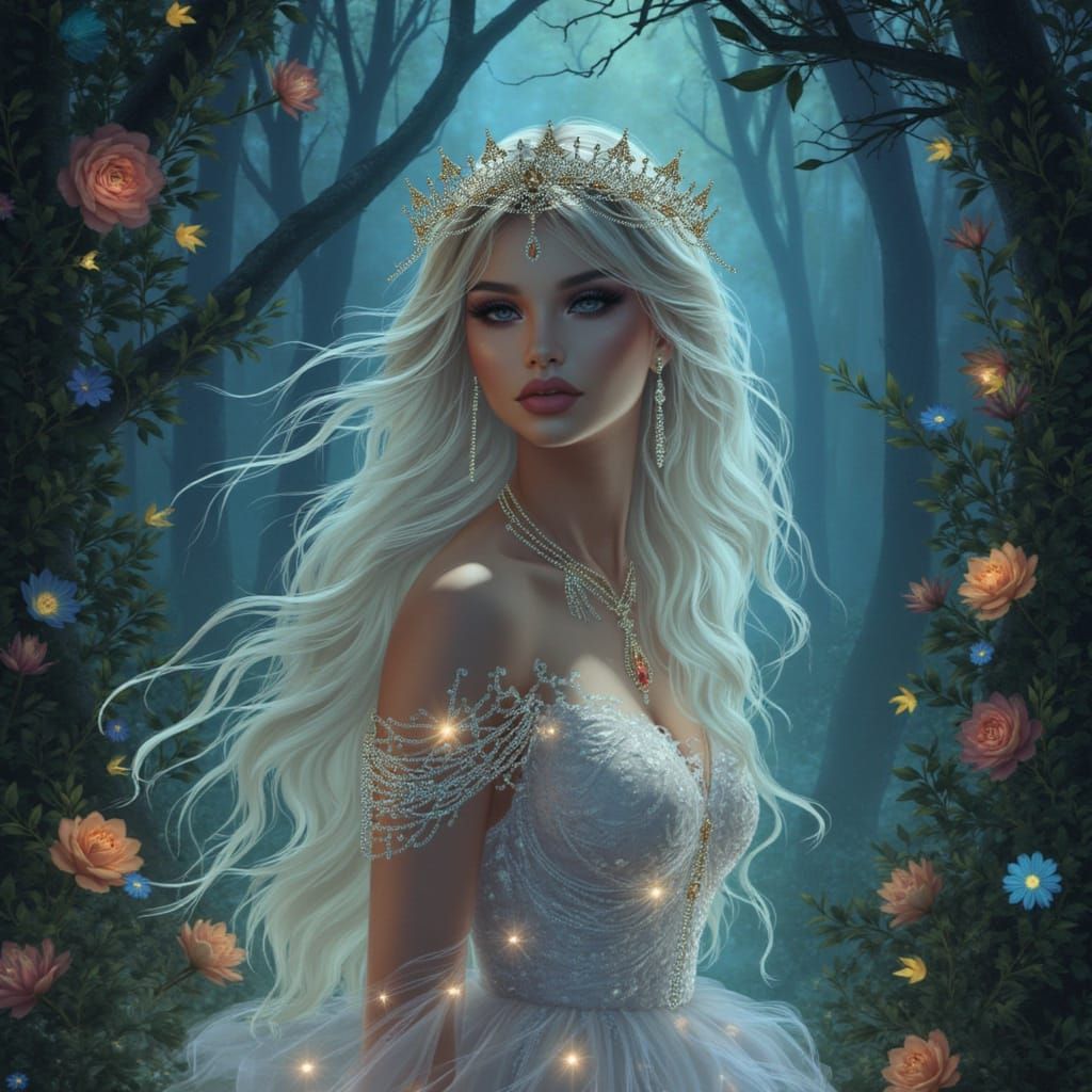 Enchanted Forest Goddess with Bioluminescent Hair