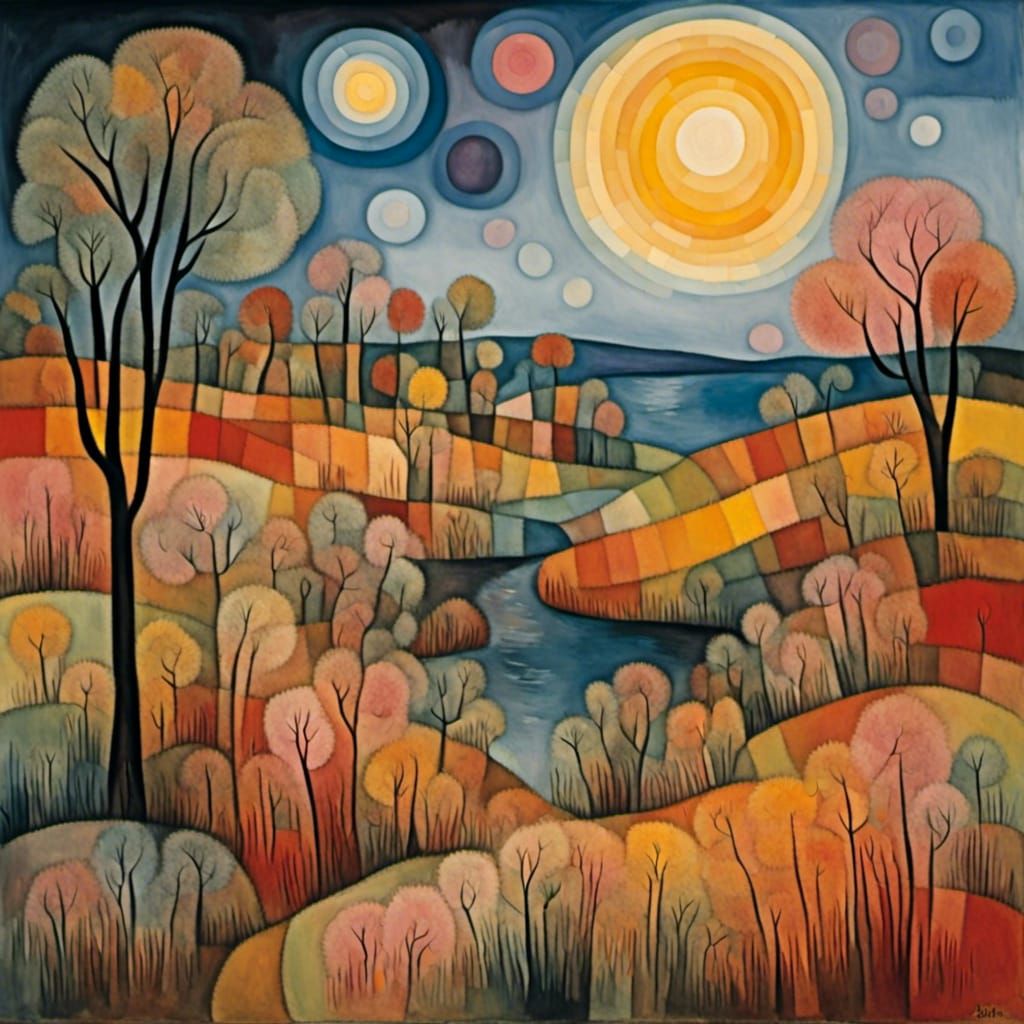 Ultraviolet Twilight Garden Inspired by Klee