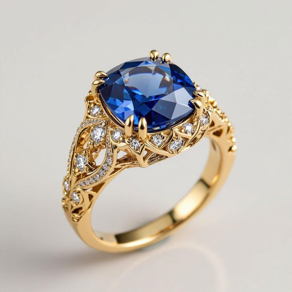 Victorian Sapphire Ring with Filigree Gold Band