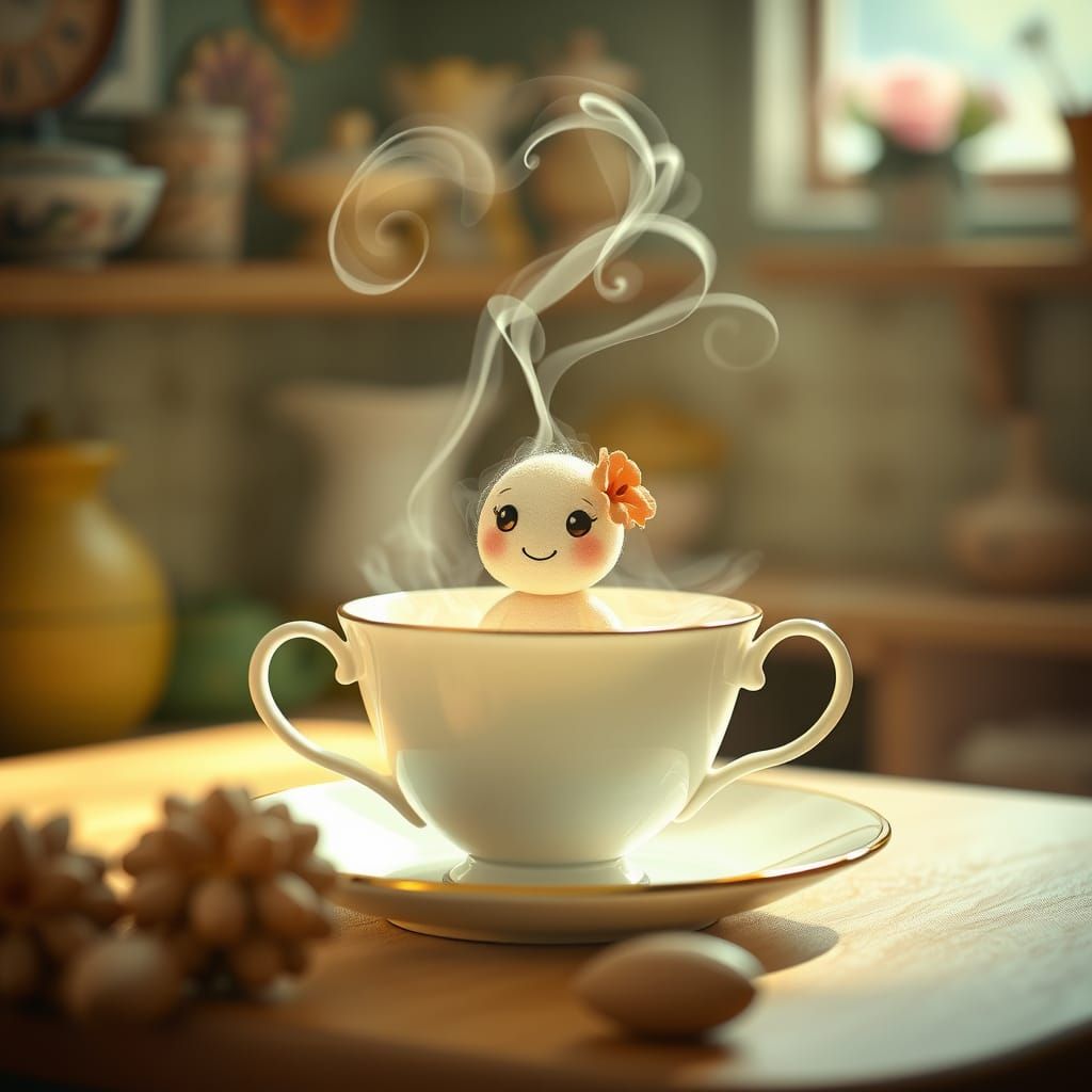 Steam Spirit in Magical Kitchen, Whimsical Art