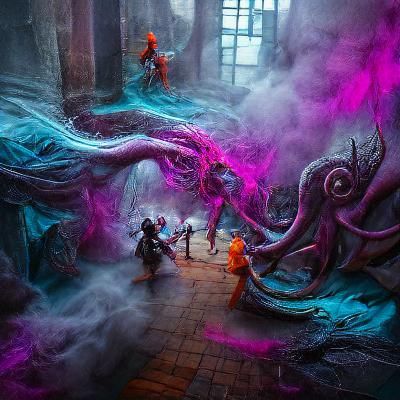 D&D Party vs Mindflayer: Fantasy Concept Art