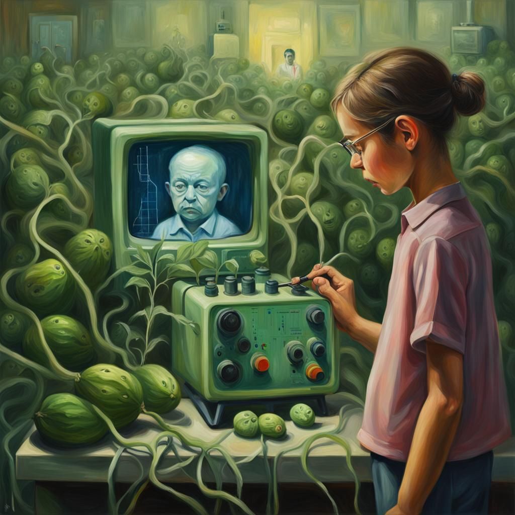 Surreal Cucumber Plant in Dreamlike Oil Painting