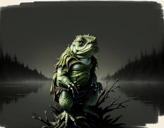 Bullywug in Misty Swamp: Pen and Ink Illustration