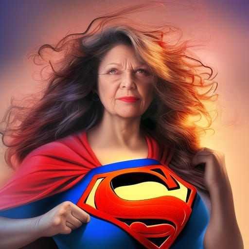Hyperrealistic Superwoman Concept Art: Ninety Years Old