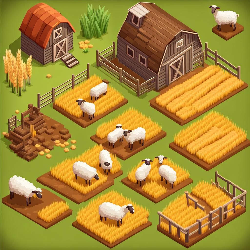 Isometric Farm Scene for Game Assets