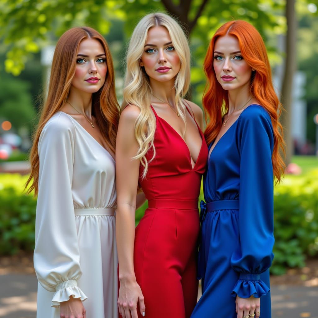 Three Scandinavian Women in Garden, Photorealistic Style