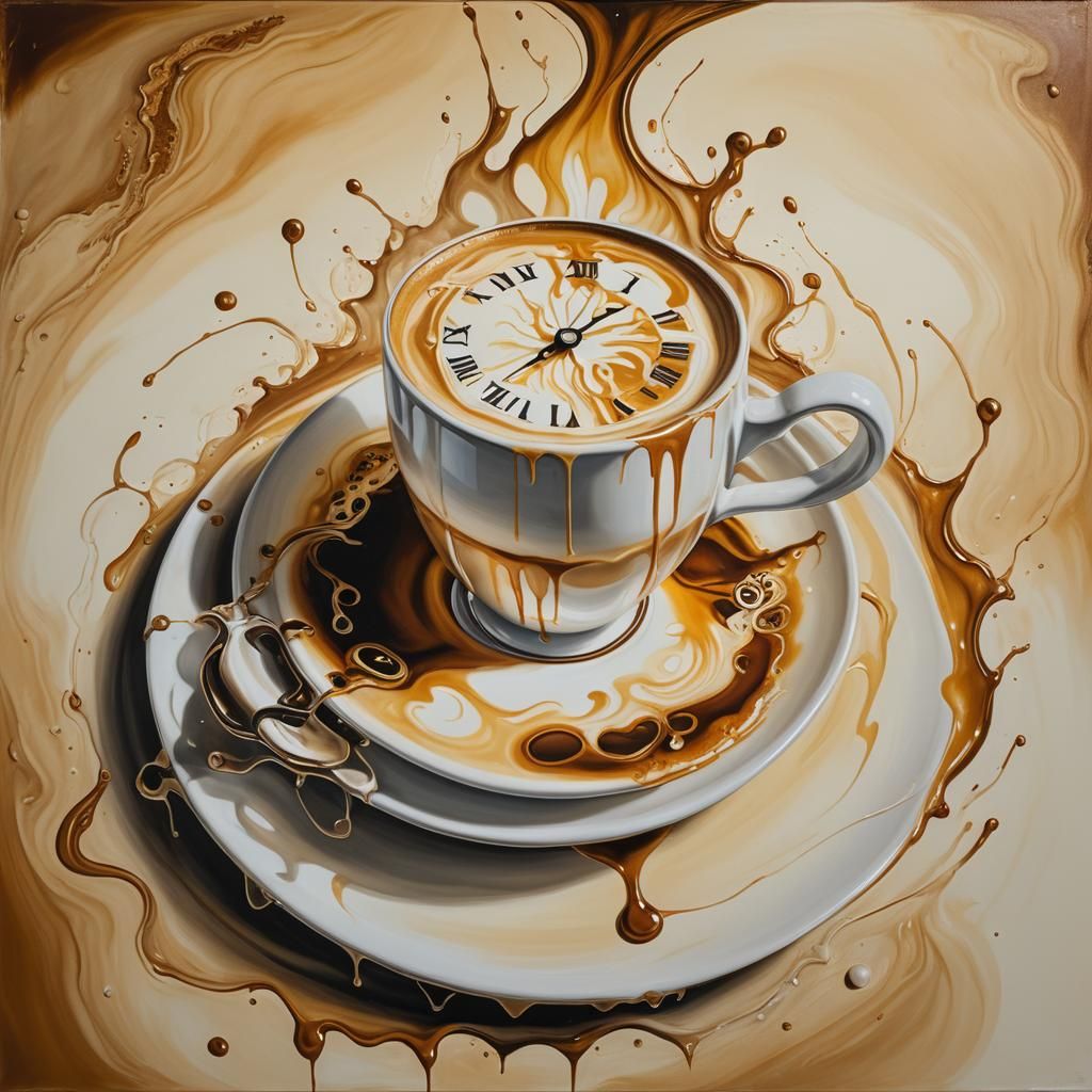 Melting Time Latte: A Surreal Oil Painting